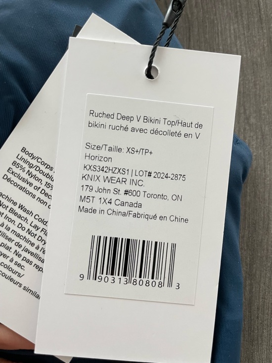 knix Blue Two-Piece Swim Set bikini bra bottom XS and XS+ swimwear ruched deep V - Picture 4 of 5